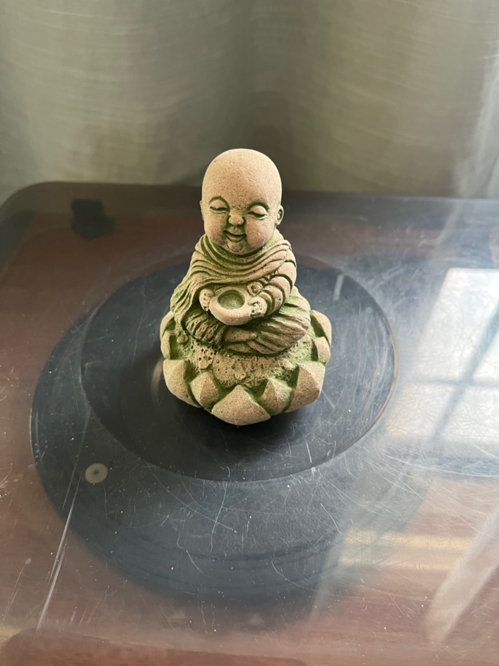 Handcrafted Sandstone Buddha Statue in Moss Green